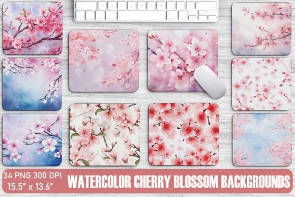 Download Watercolor Cherry Blossom Backgrounds Bundle - Backgrounds Collection
