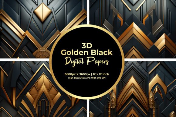 Download 3D Golden Black Digital Paper - Golden black Collection