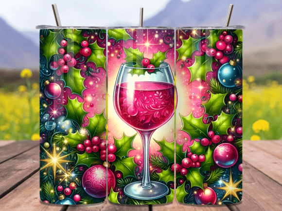 Download Holly Berry Wine Glass Tumbler Wrap PNG - Berry wine Collection