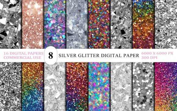 Download Metallic Silver Glitter Digital Paper - Metal Collection